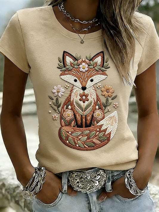 T-shirt Rétro Animal Art Imprimé Confort Décontracté Femme
