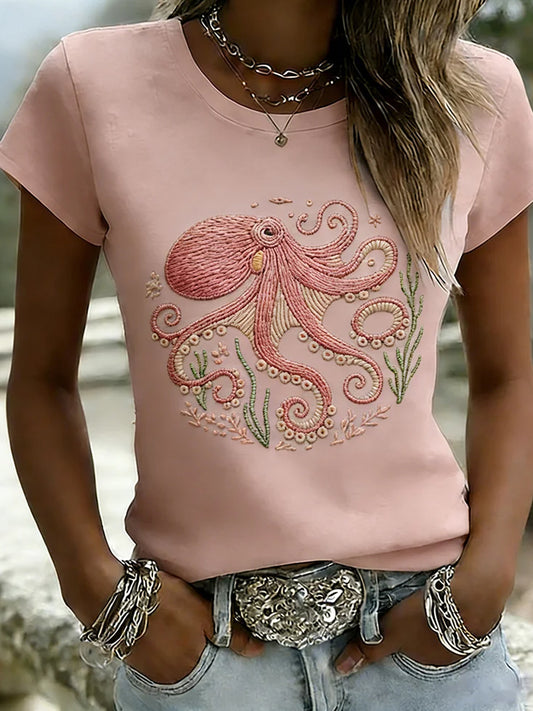 T-shirt Rétro Animal Art Imprimé Confort Décontracté Femme