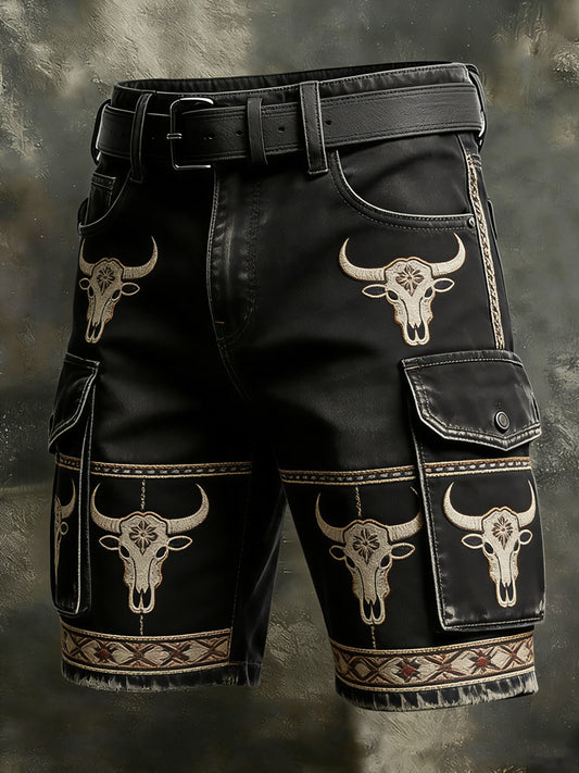 Shorts décontractés pour homme, style rétro vacances, business, art, motif tête de taureau western, imprimé animal, décontractés