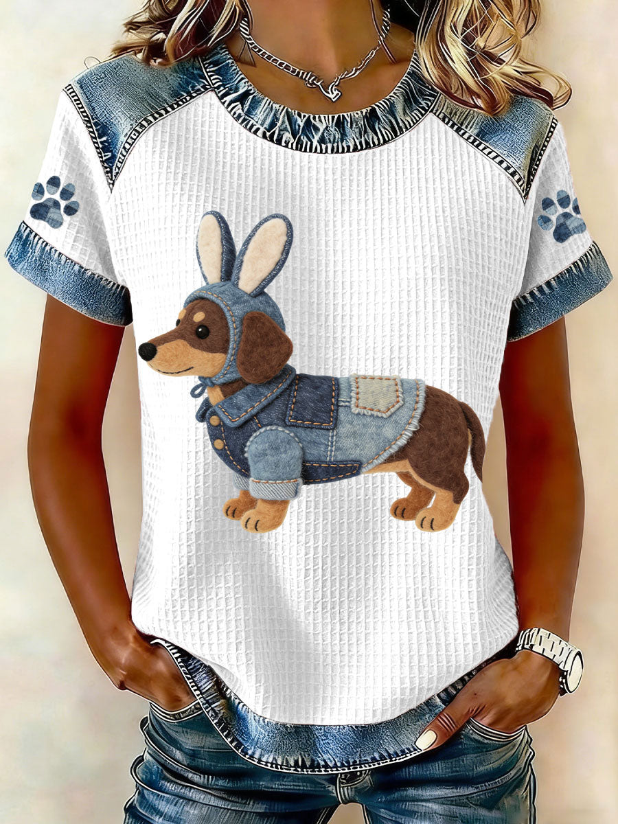 Teckel de Pâques pour femmes Costume de lapin Waffle Tops