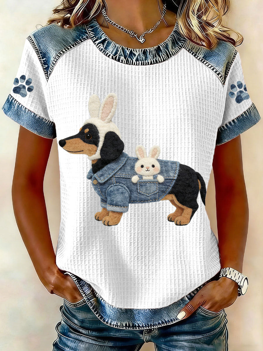 Teckel de Pâques pour femmes Costume de lapin Waffle Tops