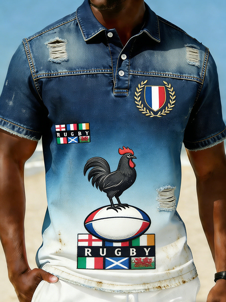 Polo décontracté et confortable de style de rugby français rétro