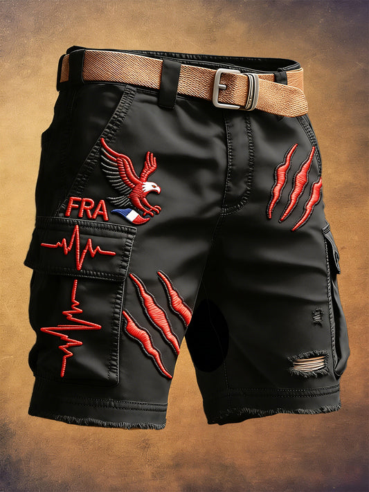 Short de travail décontracté à imprimé aigle français pour hommes