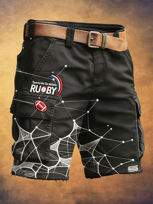 Hommes Français Rugby Six Nations Brodé Imprimer Mode Workwear Shorts