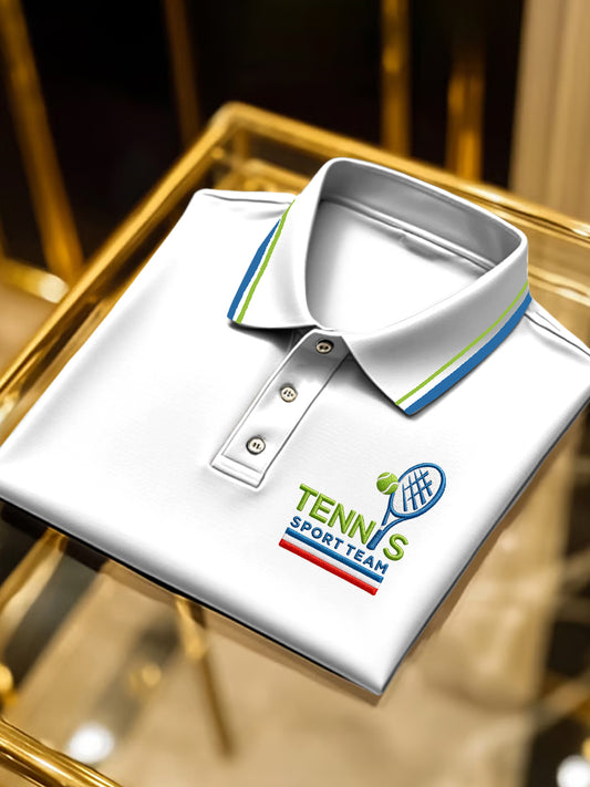 Polo minimaliste décontracté à imprimé tennis français pour hommes