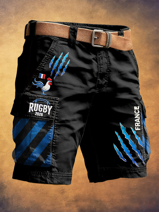 Short de travail noir à la mode pour hommes French Rugby Print