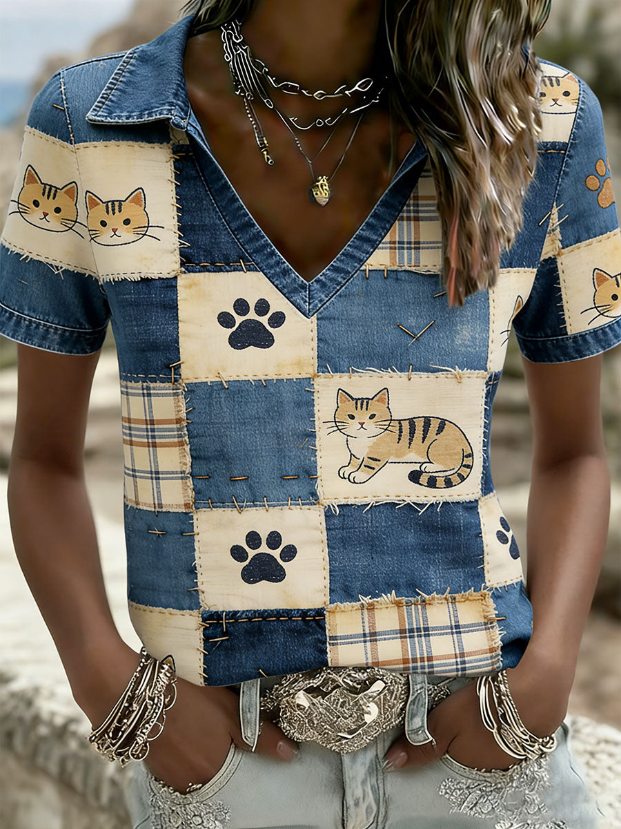 Retro Animal Collage Imprimer T-shirt décontracté des femmes