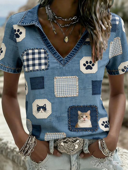 Retro Animal Collage Imprimer T-shirt décontracté des femmes