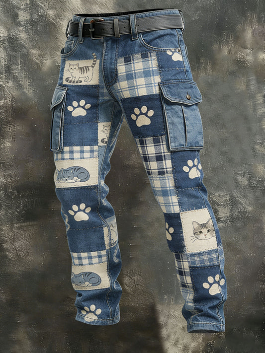 Pantalon décontracté à imprimé patchwork animal vintage pour hommes