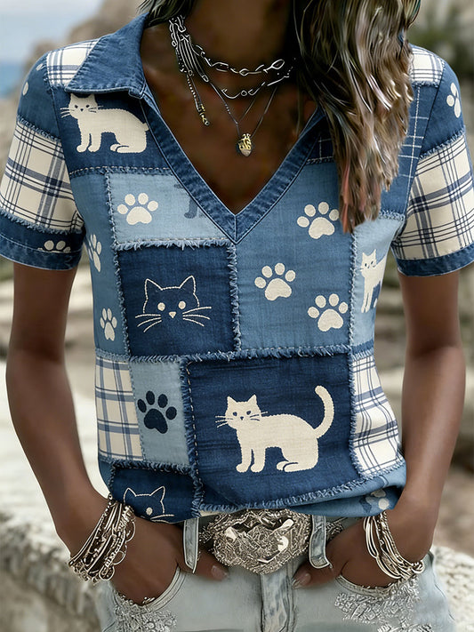 Retro Animal Collage Imprimer T-shirt décontracté des femmes