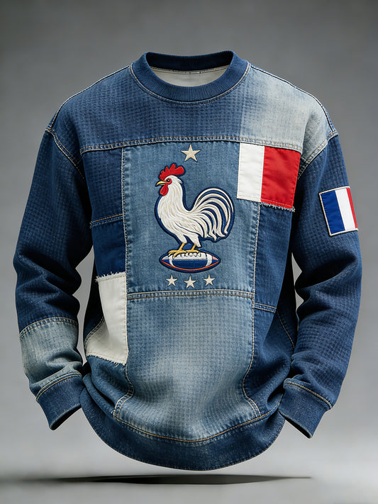 Rétro Français Rugby Casual Waffle Sweatshirt