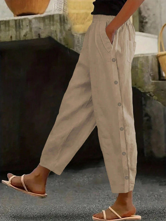 Pantalon droit de couleur unie décontracté quotidien pour femmes