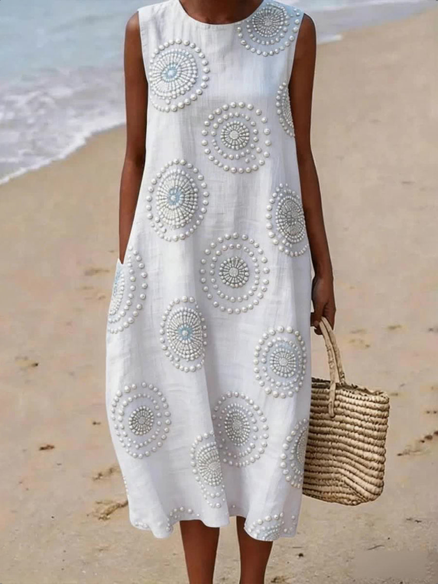 Robe en mélange de lin à motif floral pour femmes