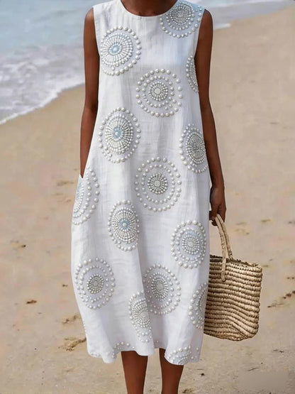 Robe en mélange de lin à motif floral pour femmes