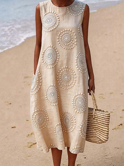 Robe en mélange de lin à motif floral pour femmes