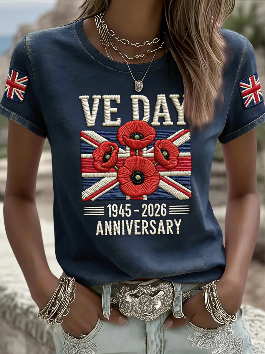 Women's Vintage VE Day Poppy Commemorative Casual T-Shirt