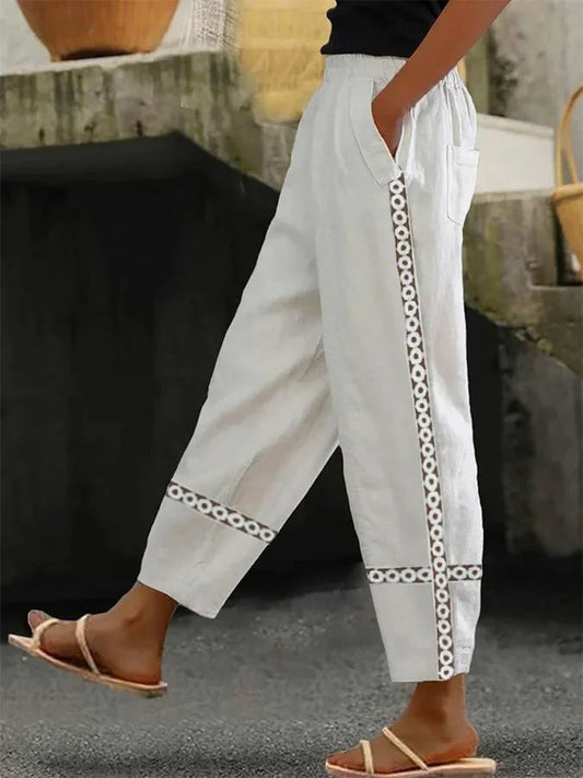 Pantalon droit à boutons sur le côté, décontracté, pour femme