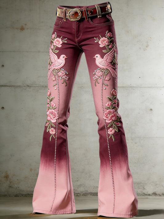 Pantalon Evasé Fleur Art Imprimé Femme