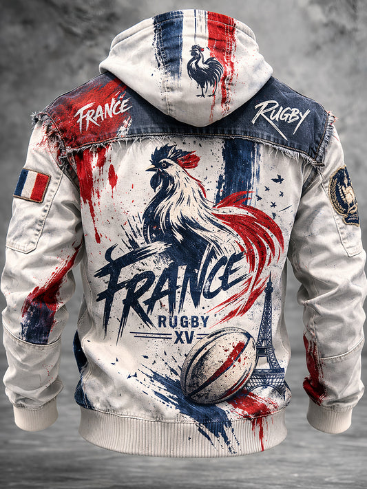Sweat-shirt décontracté à imprimé rétro rugby français