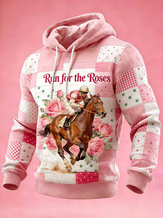 Sweat-shirt décontracté vintage pour hommes avec imprimé de course de chevaux