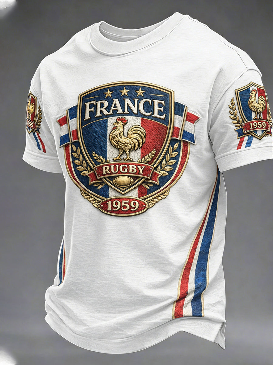 T-shirt décontracté style rétro rugby français