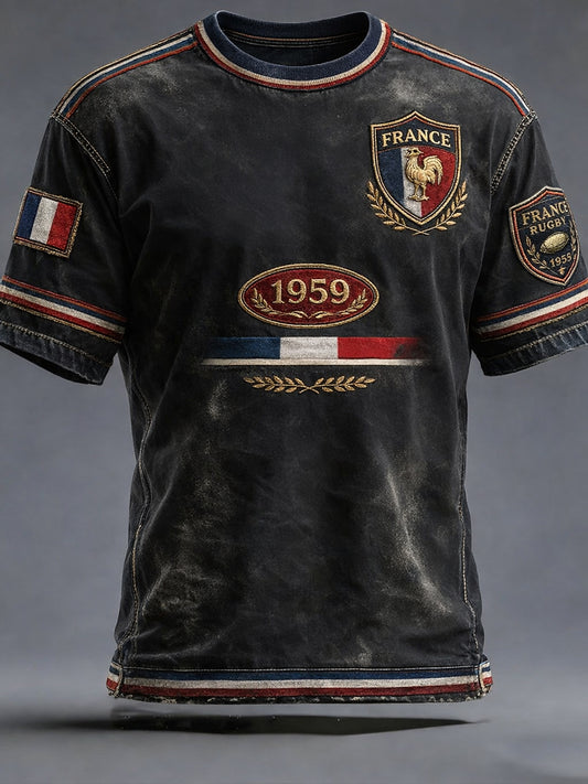 T-shirt décontracté style rétro rugby français