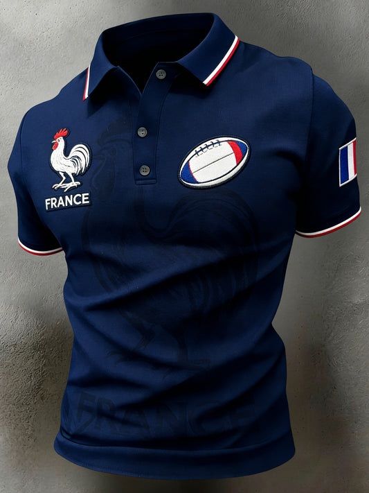 T-shirt polo pour fans de rugby, imprimé artistique sur le thème du drapeau français, pour les supporters