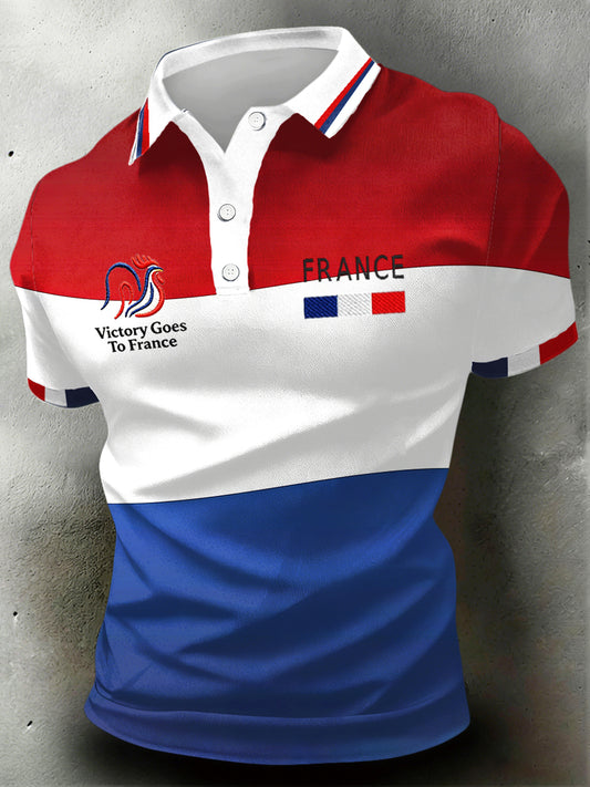 Chemise polo décontractée pour homme à imprimé rugby et drapeau français