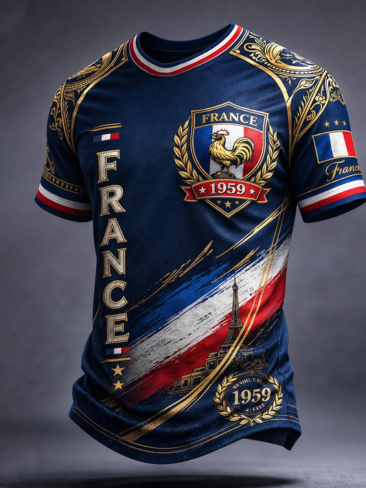 T-shirt décontracté style rugby rétro français