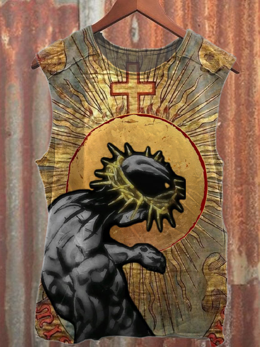 Débardeur en coton décontracté imprimé jésus vintage