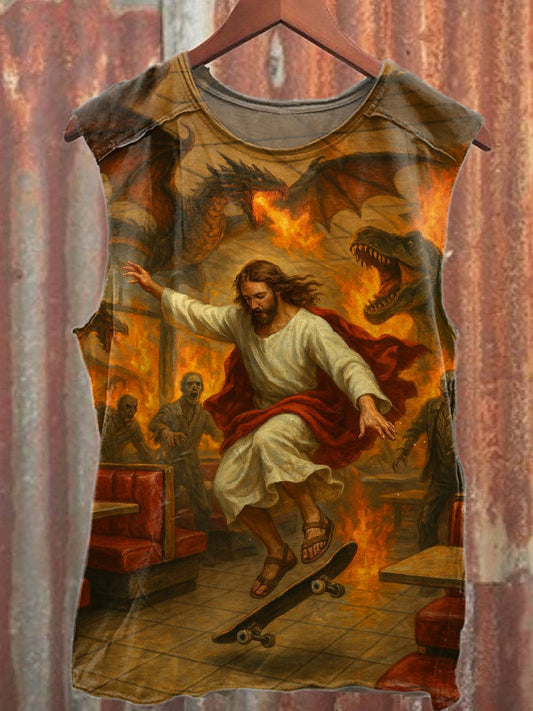 Débardeur décontracté en coton à imprimé vintage Jésus