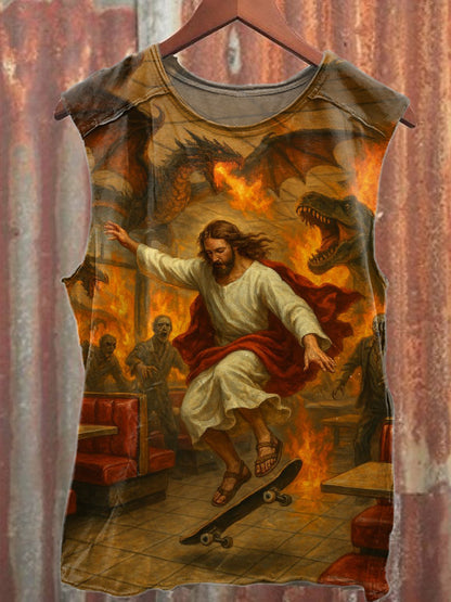 Débardeur décontracté en coton à imprimé vintage Jésus