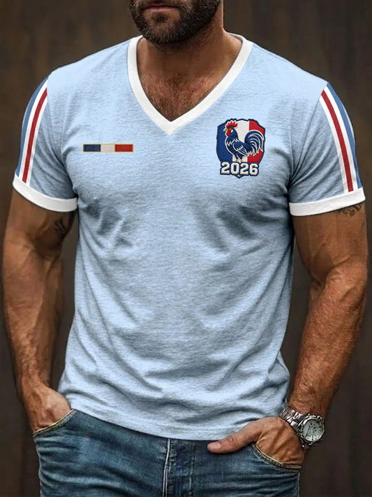 T-shirt à col V imprimé France Rugby Homme