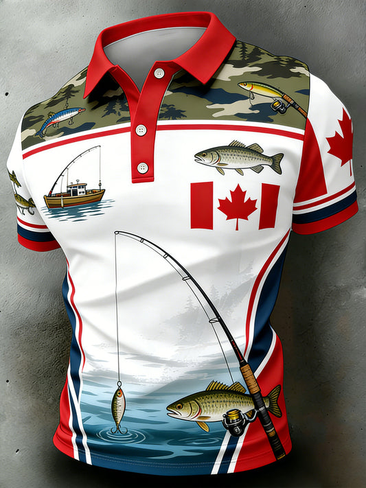 Polo imprimé pour passionnés de pêche, modèle homme