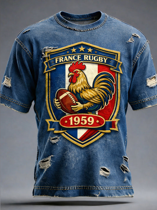 T-shirt confortable à motif rétro de rugby français