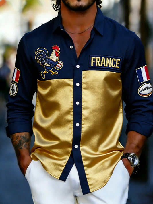 Impression d’art et chemise à panneaux pour hommes sur le thème du rugby français