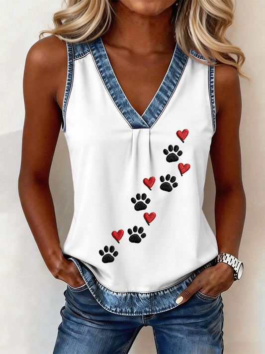 Gilet en denim à col en V pour femmes, motif animalier