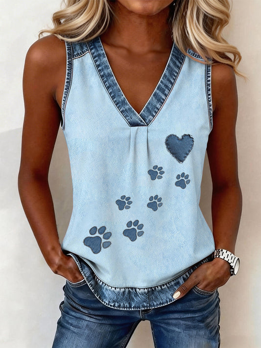 Gilet à encolure en V Animal Denim Femme