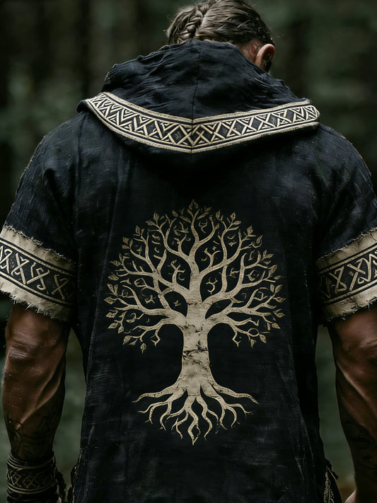 Sweat-shirt à capuche manches courtes imprimé Viking Homme