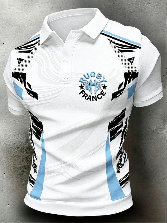 Polo de sport décontracté pour homme, imprimé rugby français