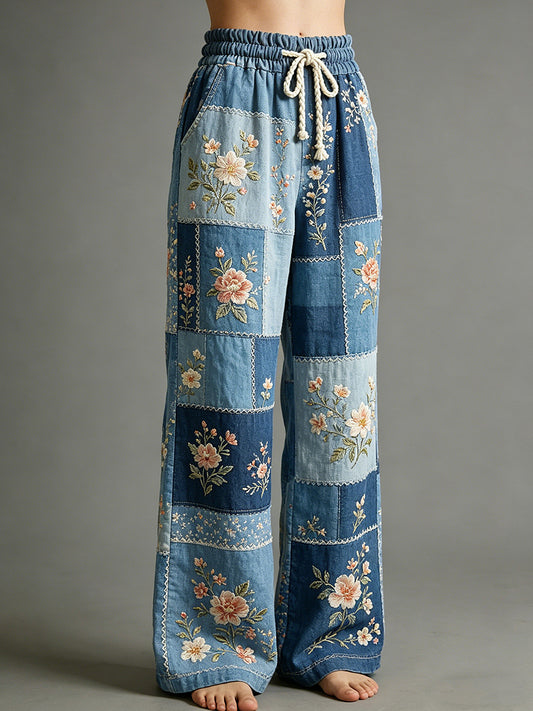 Pantalon pour femme à imprimé floral artistique