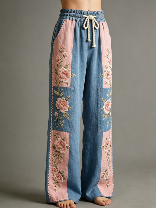 Pantalon pour femme à imprimé floral artistique
