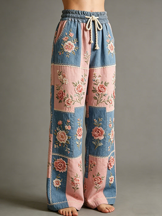 Pantalon pour femme à imprimé floral artistique