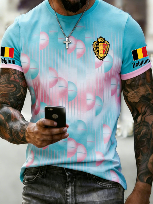 T-shirt de fan avec impression artistique pour soutenir l’équipe de Belgique de football, pour hommes