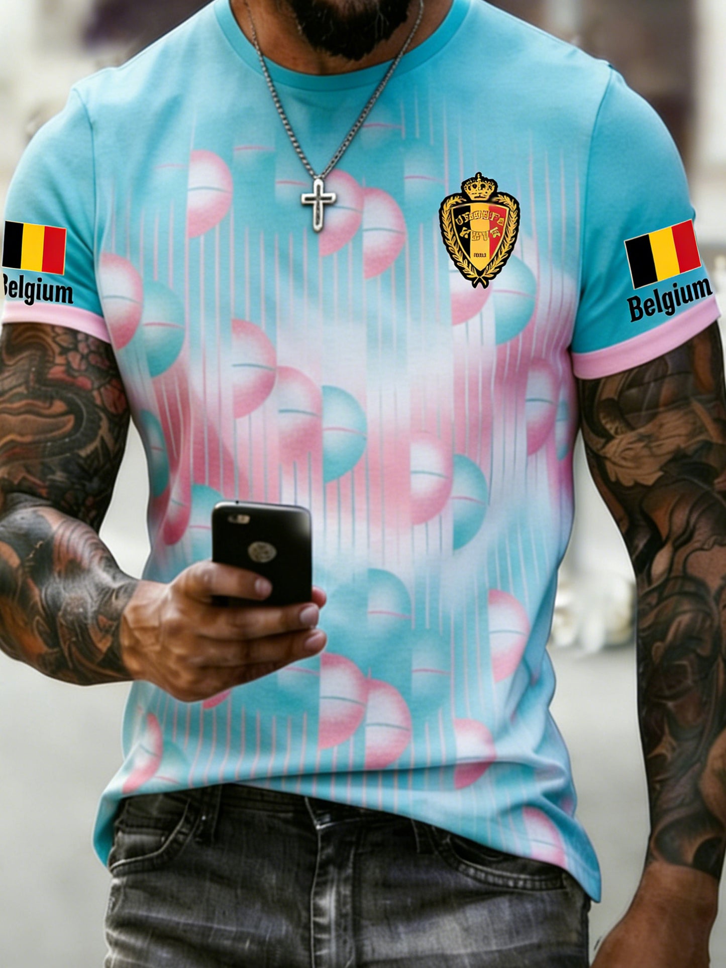 T-shirt de fan avec impression artistique pour soutenir l’équipe de Belgique de football, pour hommes