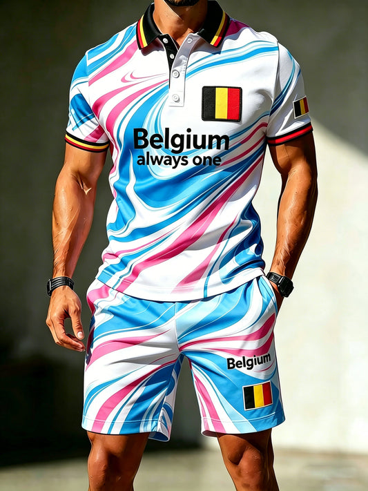 Affiche d’art pour les supporters de football belge, motif de match masculin, ensemble polo pour fans