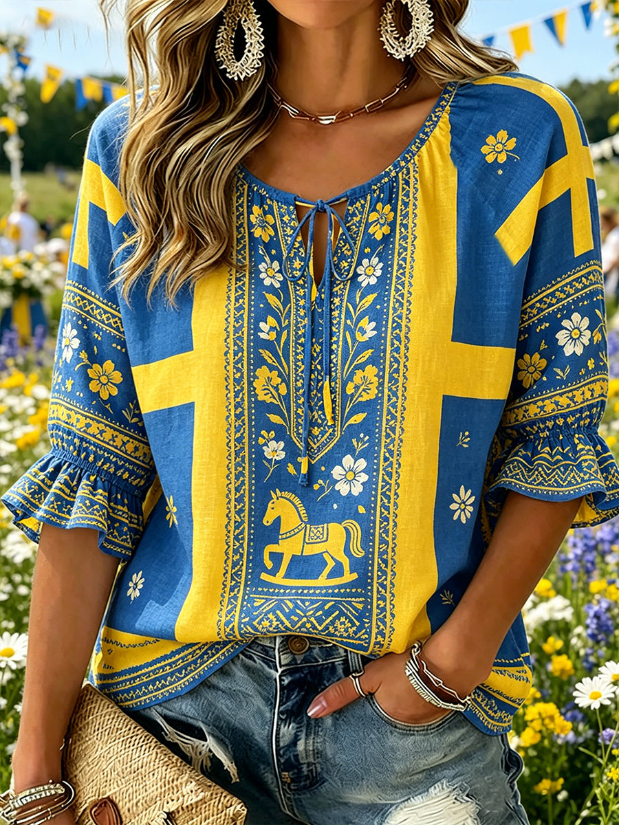 Haut col en V imprimé Midsummer Themed Femme