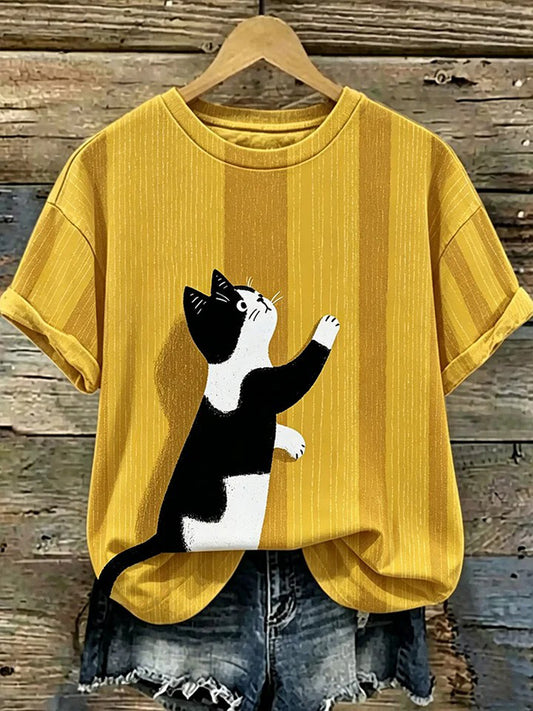 T-shirt mignon pour femmes avec imprimé de chat
