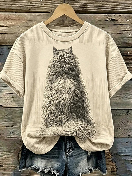 T-shirt mignon pour femmes avec imprimé de chat