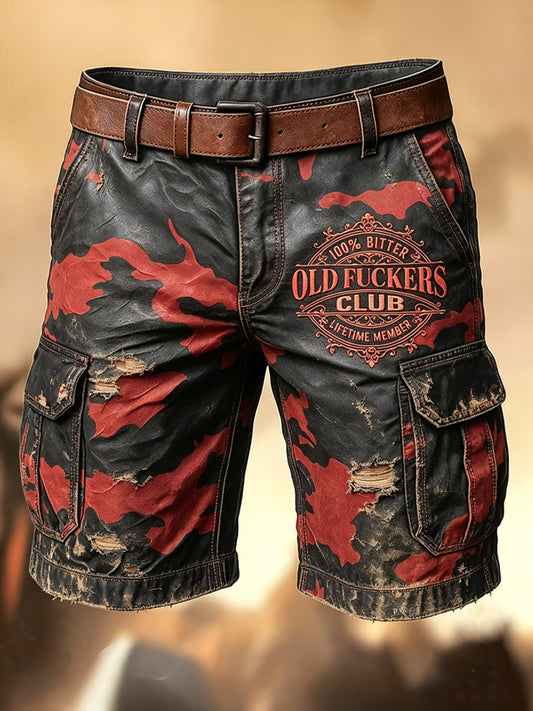 Shorts décontractés avec impression artistique pour hommes, style rétro, vacances, business, Old Fuckers Club